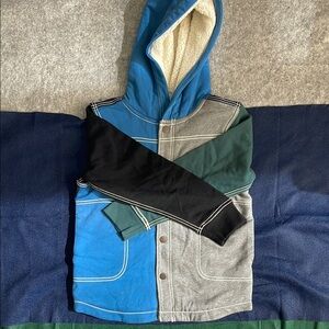 NWOT Boys Hanna Anderson Colorblock Fleece Hoodie - Blue, Green, Gray, and Black